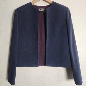 VINTAGE Gianni Versace Couture Jacket Womens 40 Navy Collarless Made Italy 90s